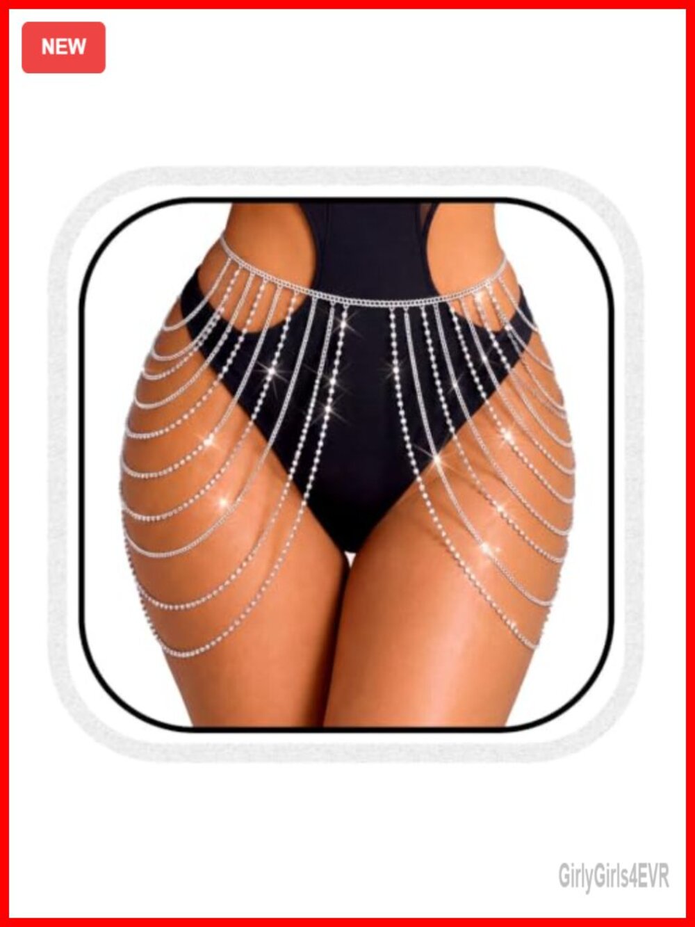 Rhinestone Layered Waist Body Chain Adjustable Rave Festival Jewelry